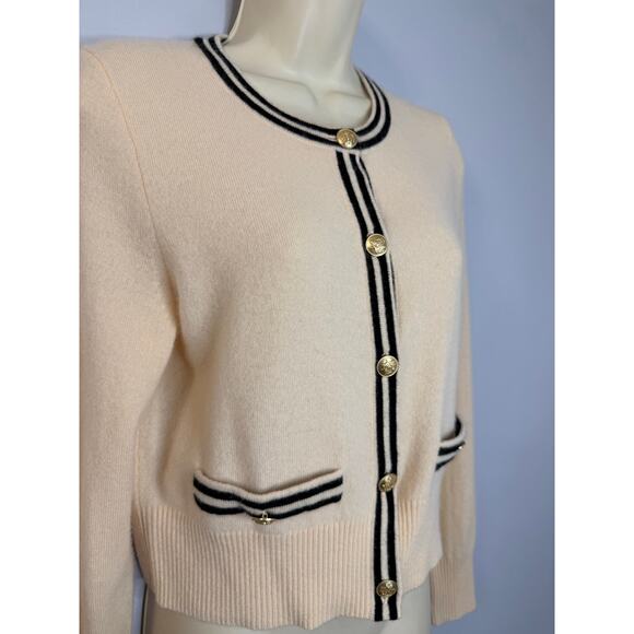 J. Crew Cashmere Sweater Lady Jacket Cardigan with Contrast Trim Sz M Cream - Picture 3 of 16